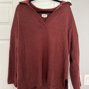 Open Edit Women's V-Neck Sweater in Rich Burgundy